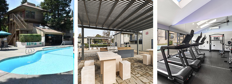 Pool, patio and workout areas